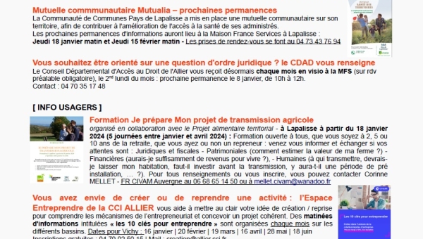 Lettre d'informations 2023 - N°9 Maison France Services Pays de Lapalisse 
