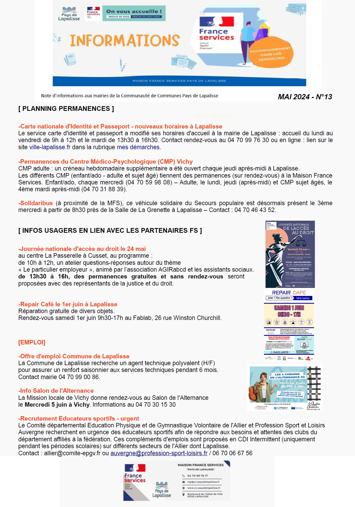 Lettre d'informations 2024 - N°13 Maison France Services Pays de Lapalisse 